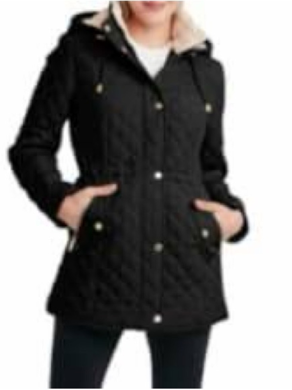 Laundry By Shelli Segal Black Quilted Puffer with Sherpa Collar